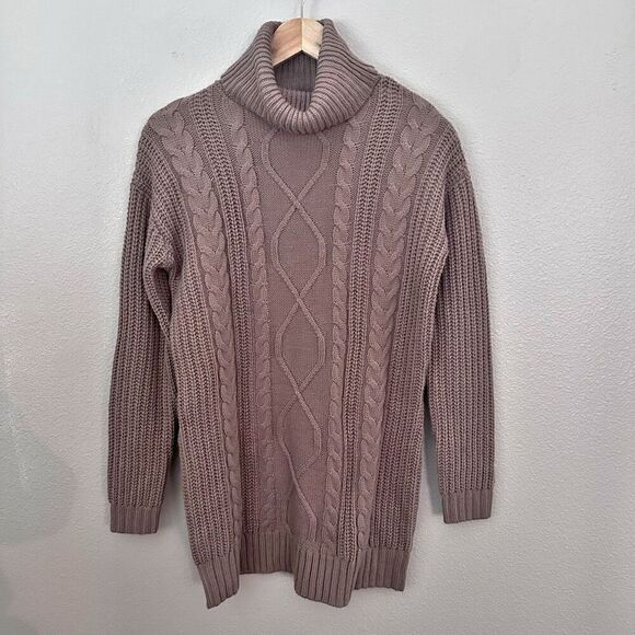 Lulus Dresses & Skirts - LULU'S | Crisp Mornings Cable Knit Turtleneck Sweater Dress Brown Oversize | XS